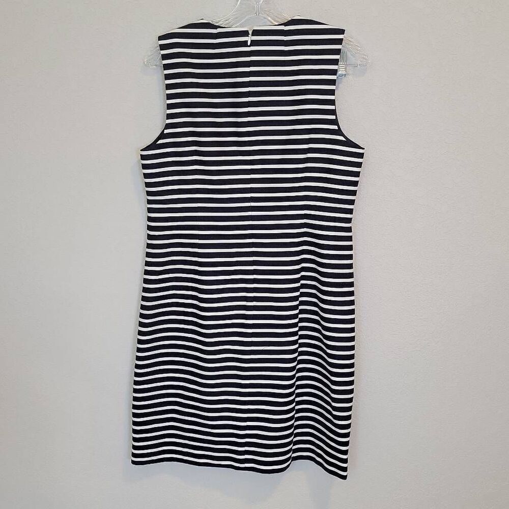 J. Crew Navy Blue White Striped Embellished Sheath Casual Dress Size 8 - Picture 4 of 9